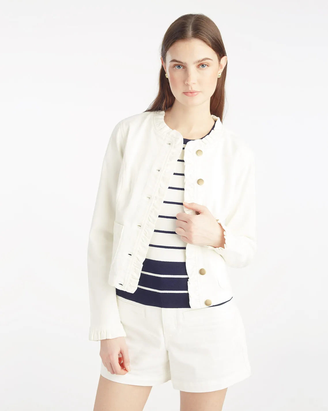 Ruffle Denim Jacket sold by Draper James