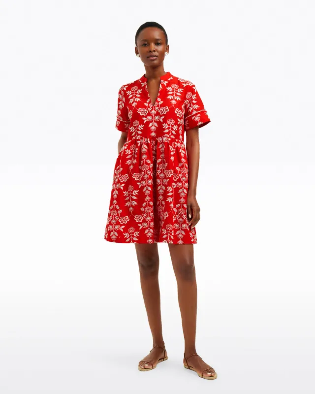 Simone Embroidered Mini Dress in Red Floral Embroidery sold by Draper James