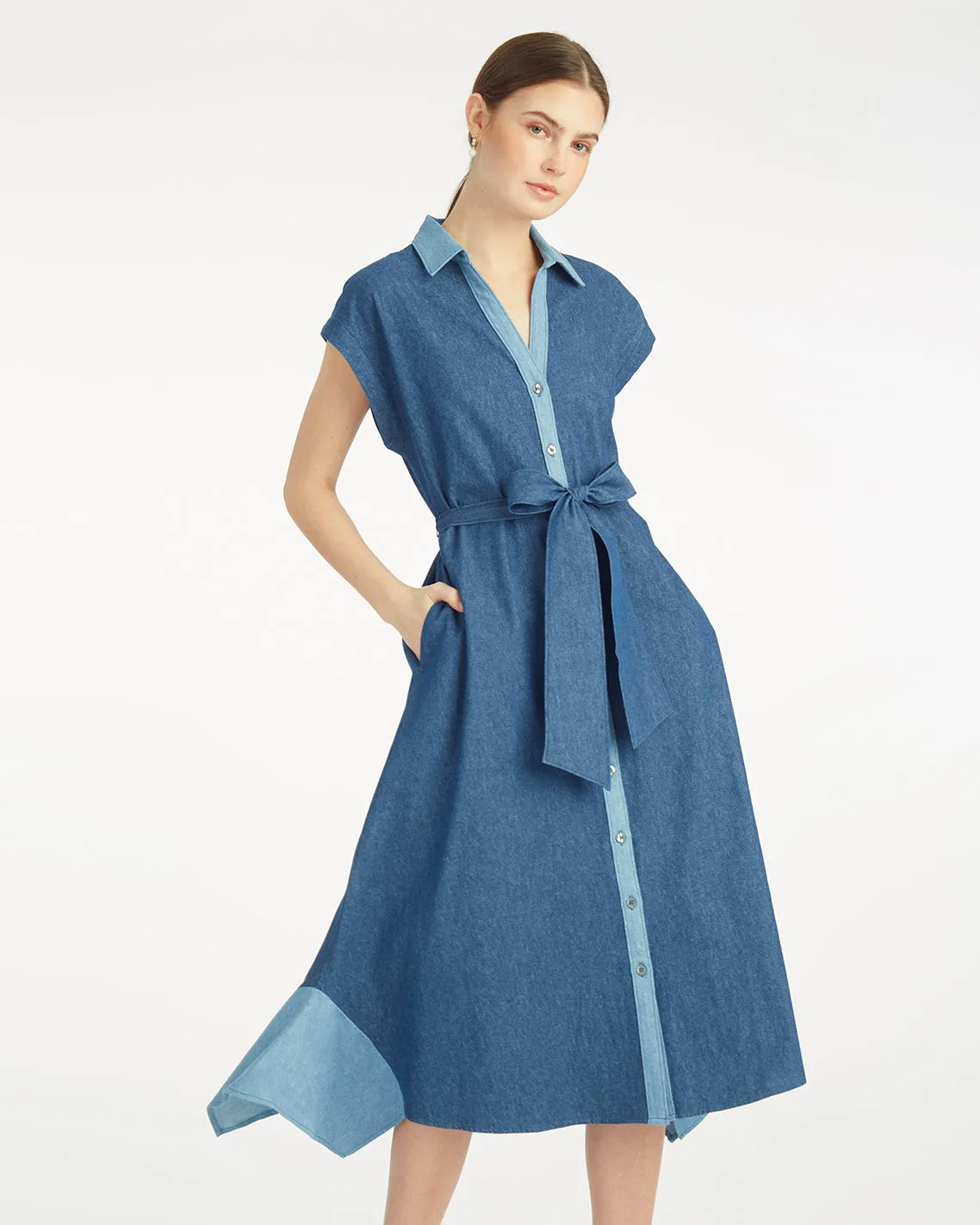 Mila Midi Shirtdress in Chambray sold by Draper James