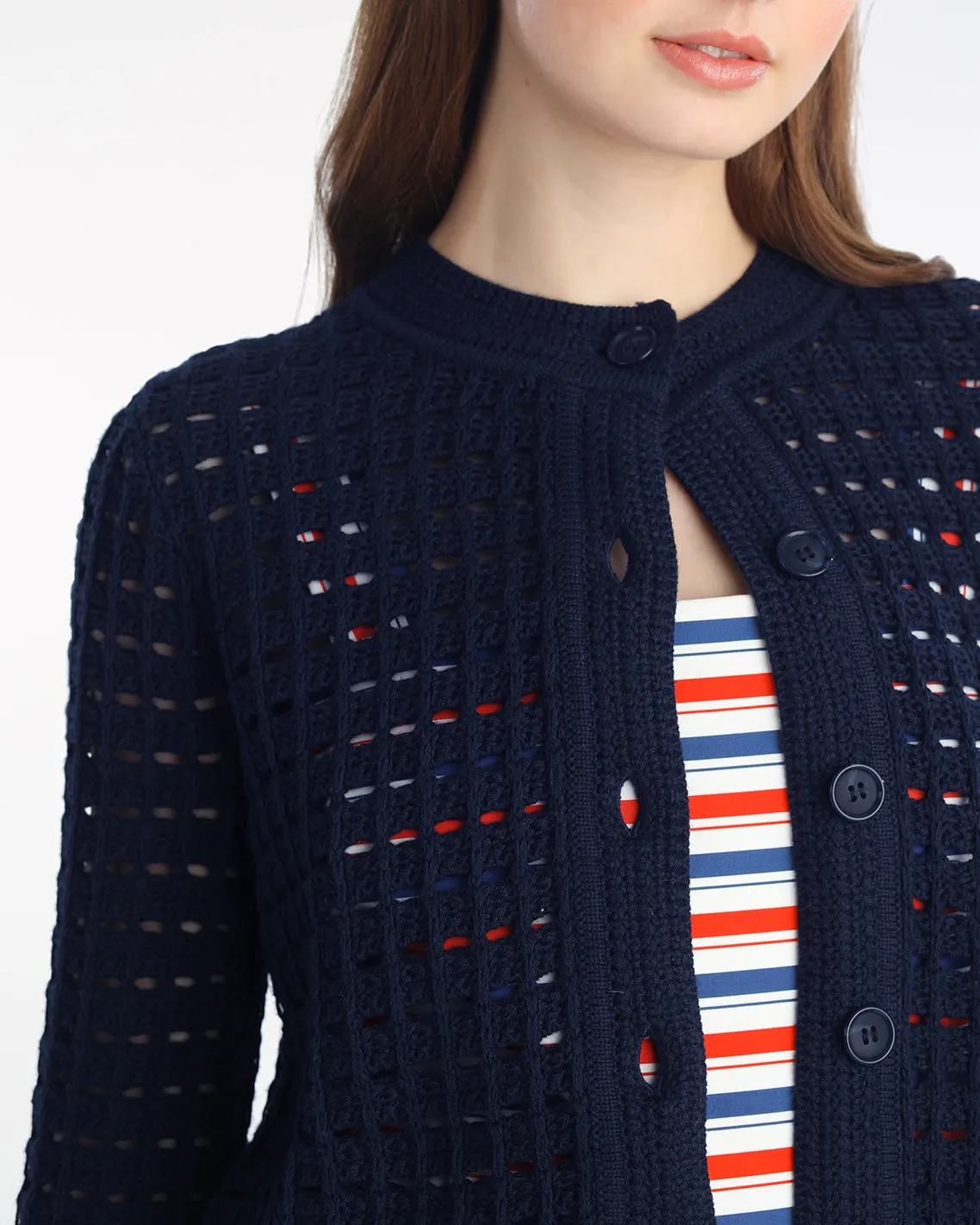 Crochet Sweater Cardigan in Nassau Navy sold by Draper James product image thumbnail 2