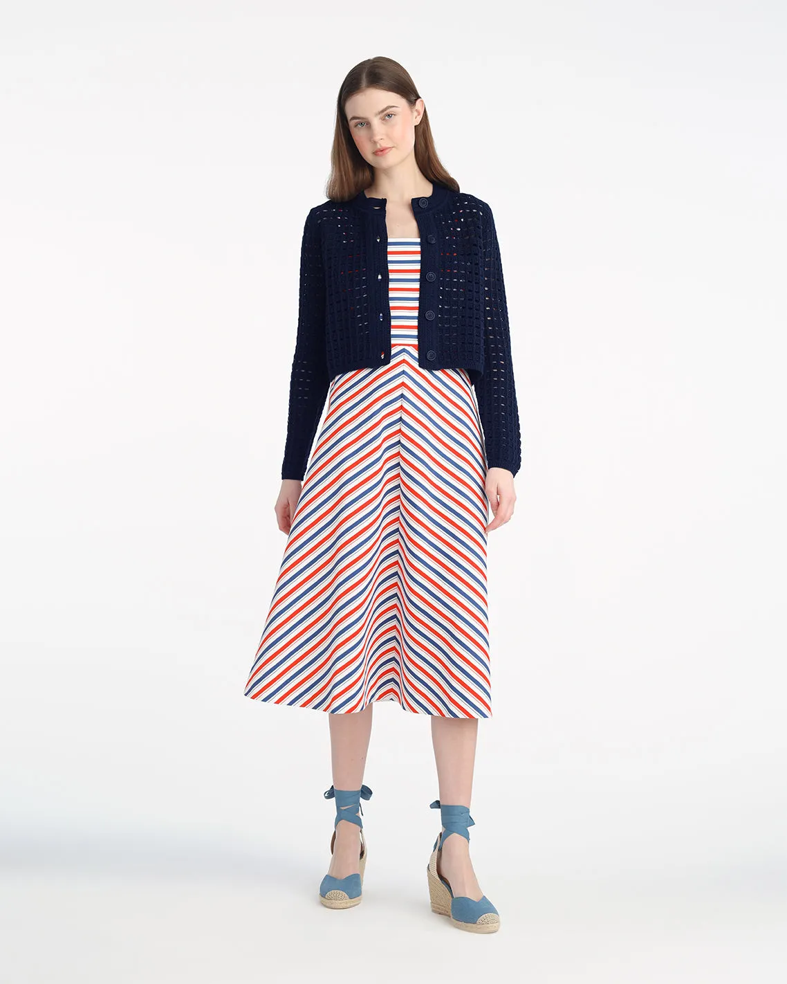 Crochet Sweater Cardigan in Nassau Navy sold by Draper James