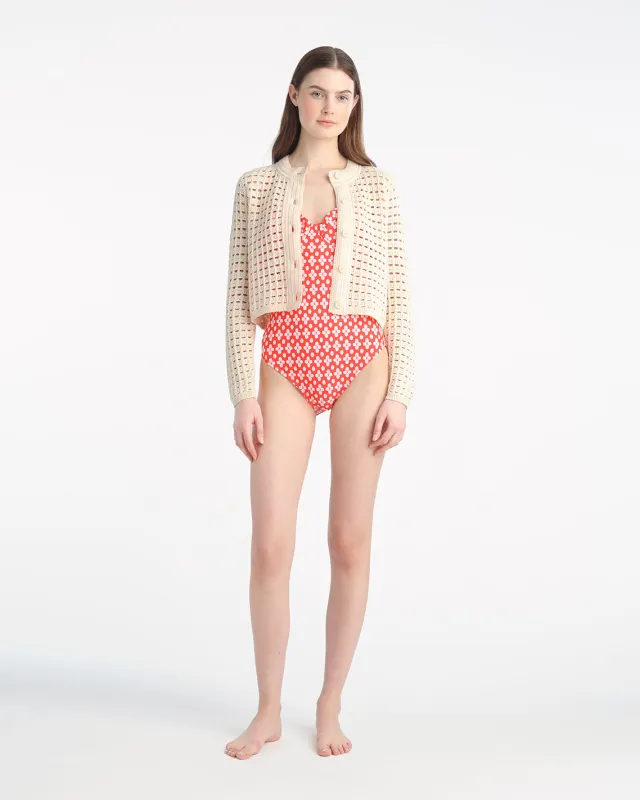 Crochet Sweater Cardigan in Beige sold by Draper James