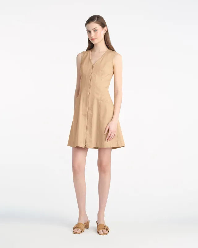 Sienna Sleeveless V-Neck Mini Dress in Croissant sold by Draper James