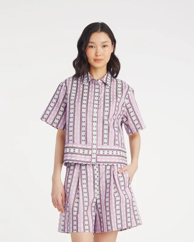Short Sleeve Cropped Button Down in Dotted Stripes Jacquard sold by Draper James