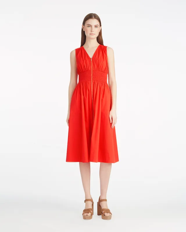 Amber Sleeveless Smocked Waist Midi Dress in Stretch Poplin sold by Draper James