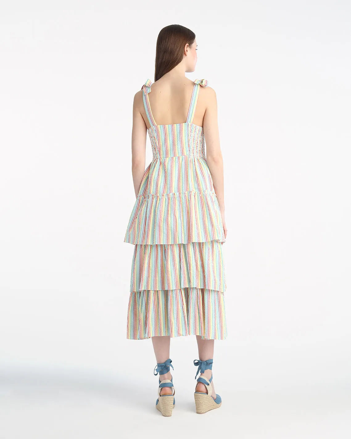 Taylor Tiered Midi Dress in Rainbow Stripes sold by Draper James product image thumbnail 3