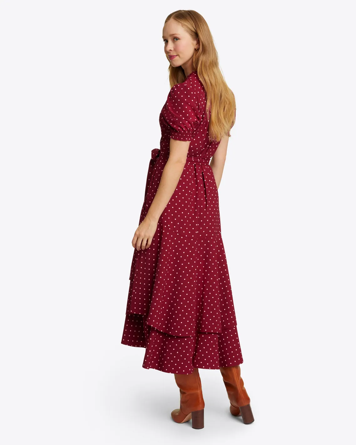 Naomi Wrap Dress in Merlot Polka Dot sold by Draper James product image thumbnail 5