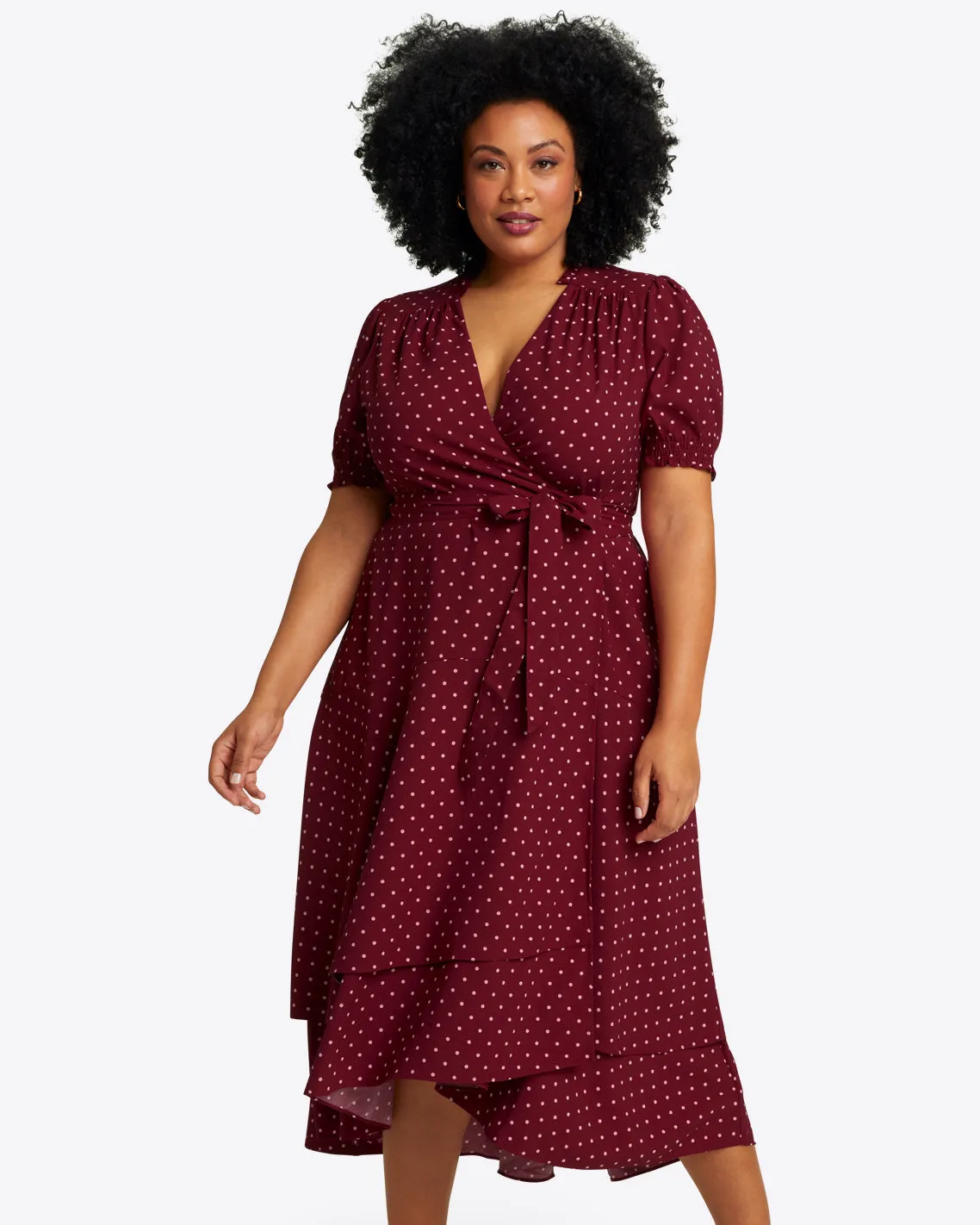 Naomi Wrap Dress in Merlot Polka Dot sold by Draper James product image thumbnail 2