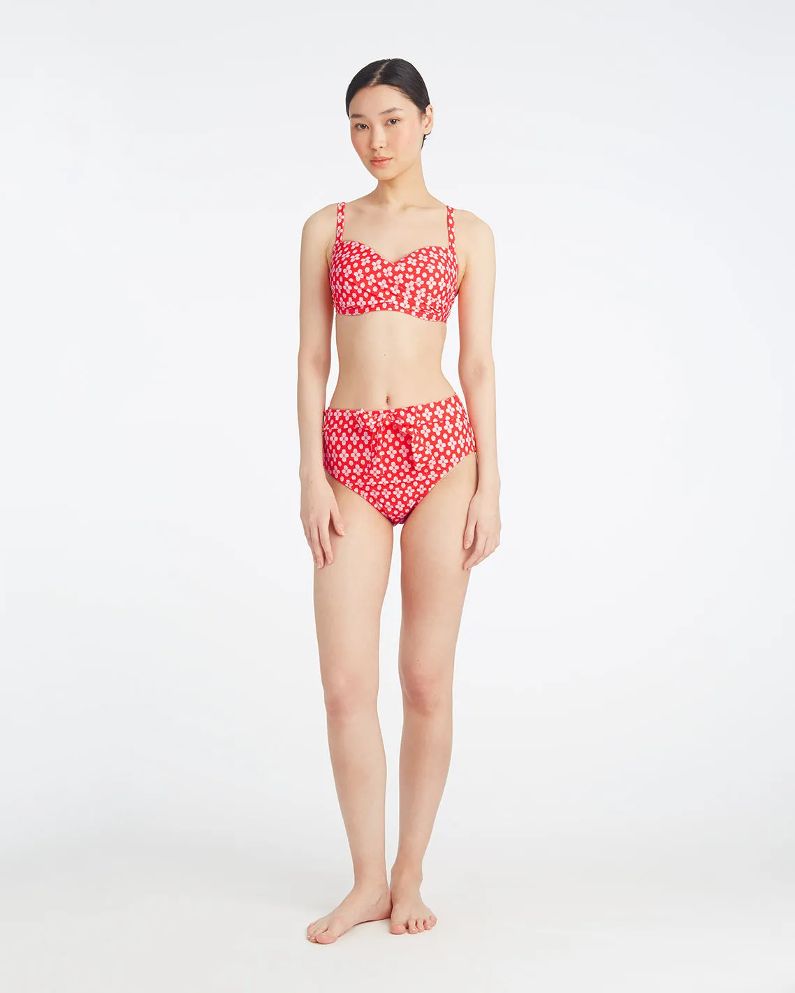Red Geo Bikini Top sold by Draper James