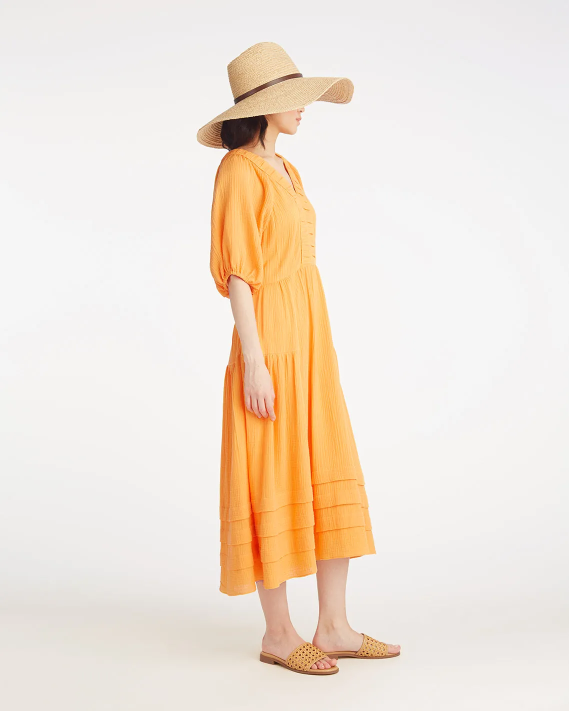 Chloe V-Neck Midi Dress in Crinkle Cotton sold by Draper James product image thumbnail 2