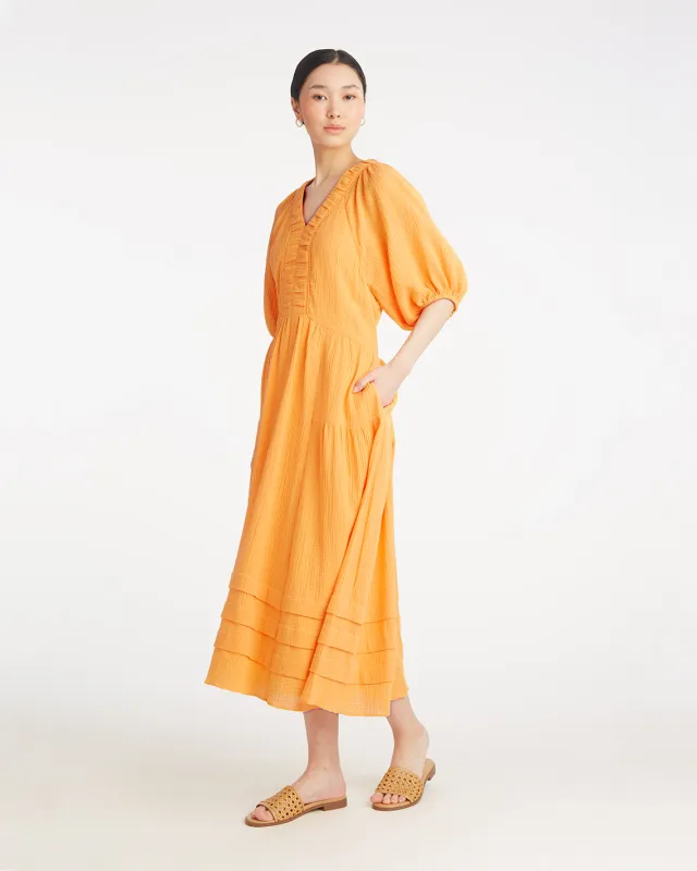 Chloe V-Neck Midi Dress in Crinkle Cotton sold by Draper James