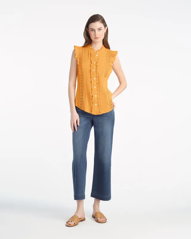 Ruffle Top in Crinkle Cotton sold by Draper James