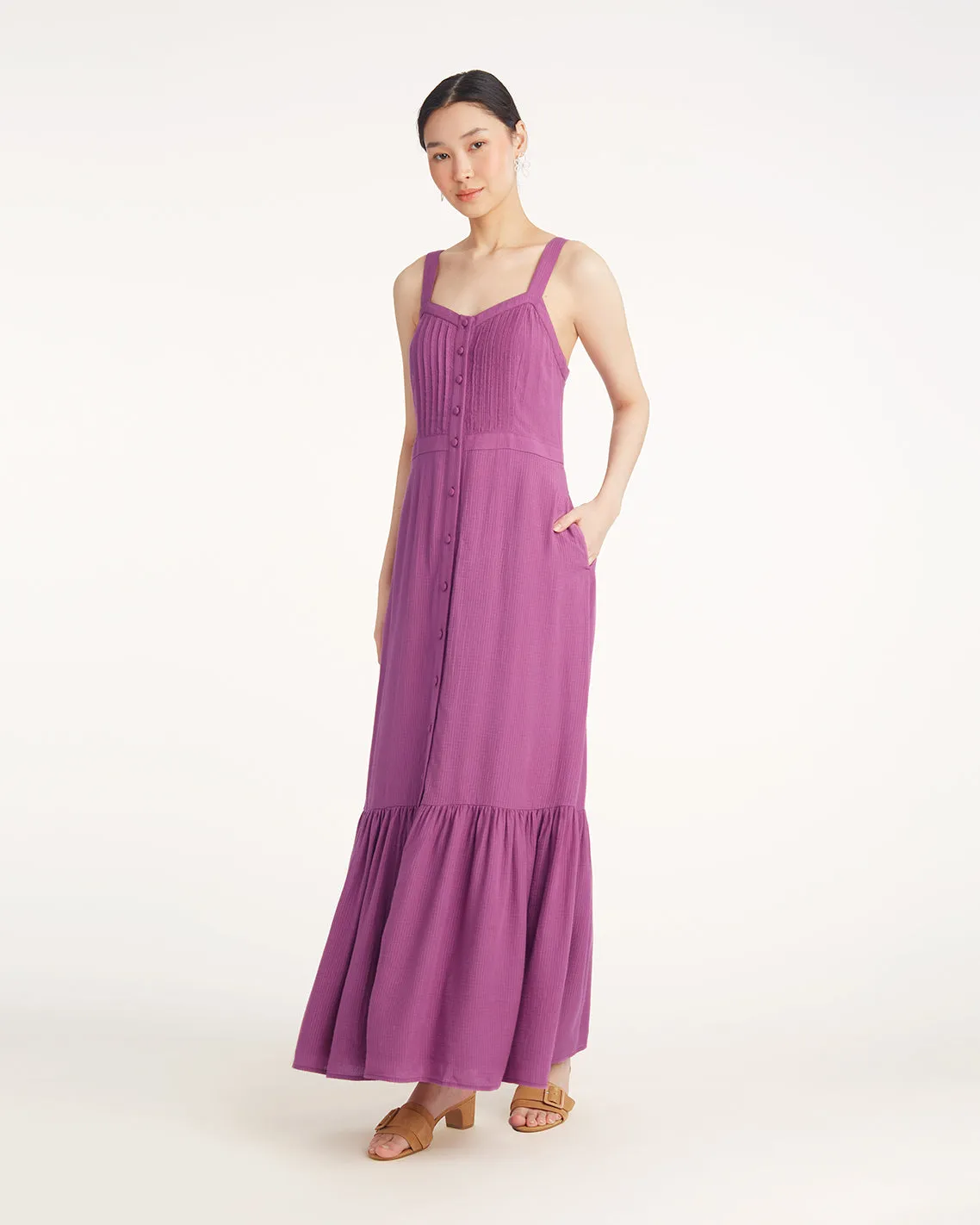 Brynn Sleeveless Midi Dress in Amethyst sold by Draper James
