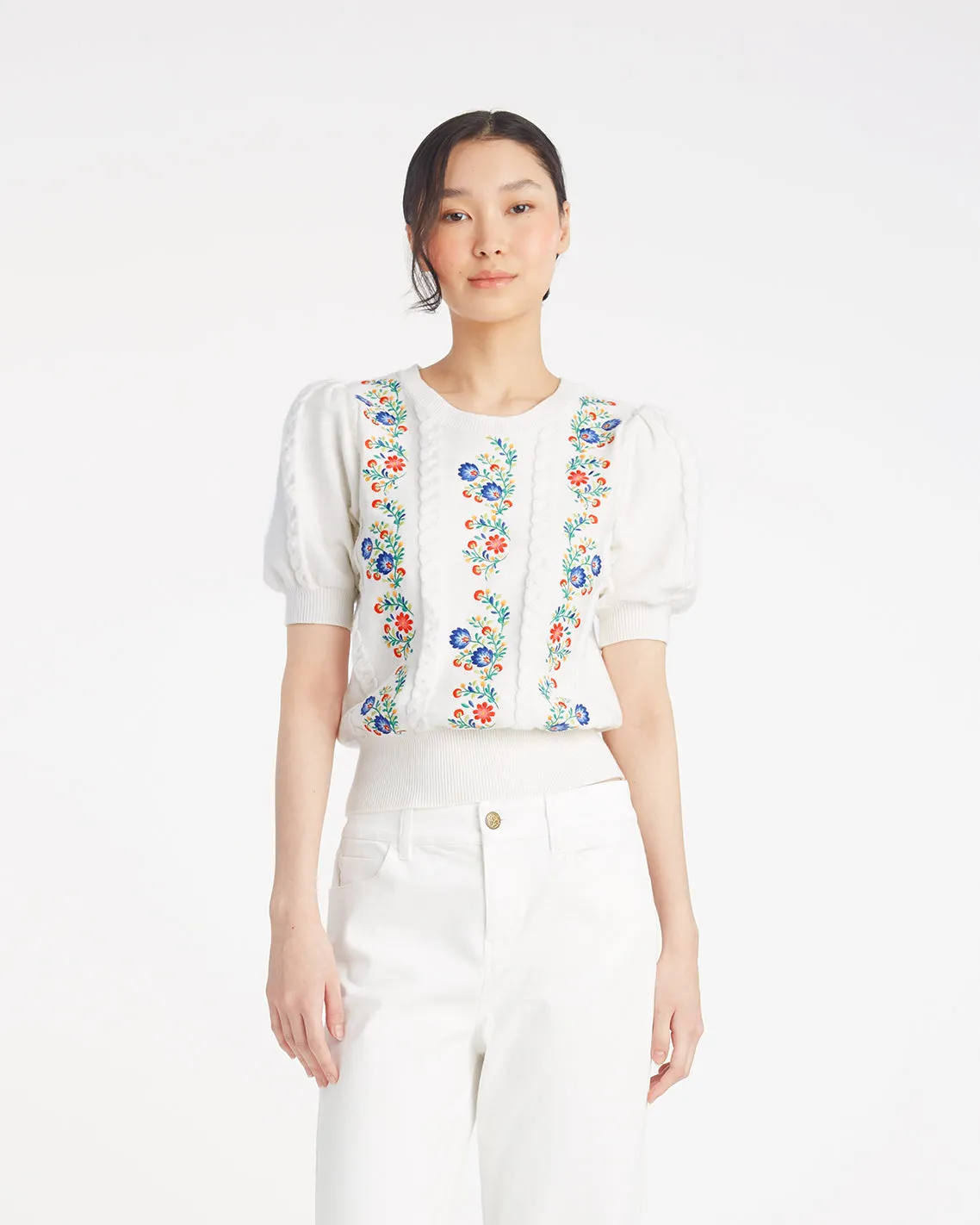 Short Sleeve Sweater with Floral Embroidery sold by Draper James