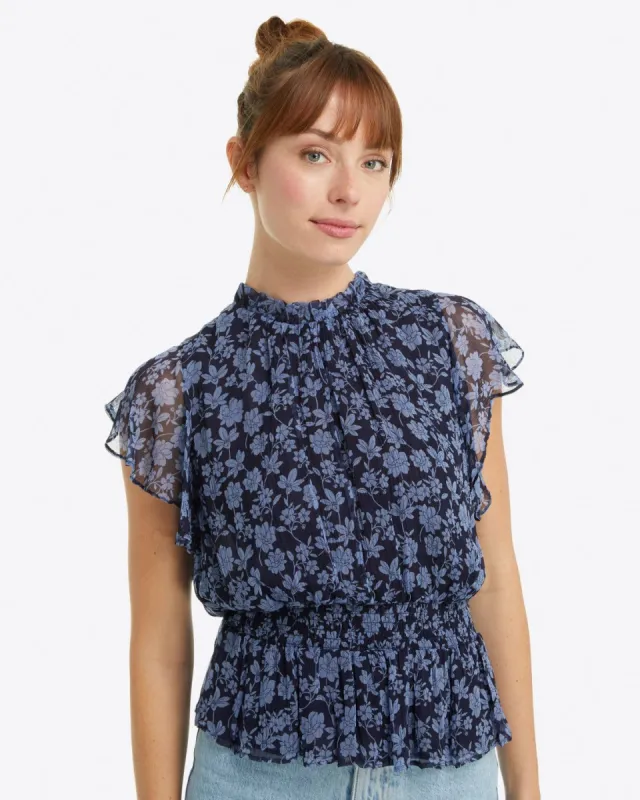 Kacey Smocked Waist Top in Navy Magnolia made by Draper James