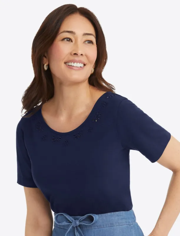 Embroidered Scoop Neck T-Shirt sold by Draper James