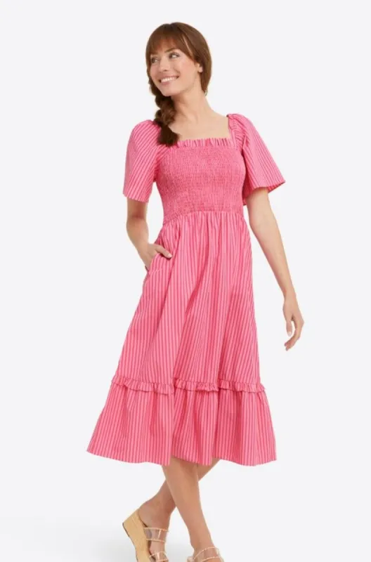 Deana Smocked Dress in Pink Stripe made by Draper James