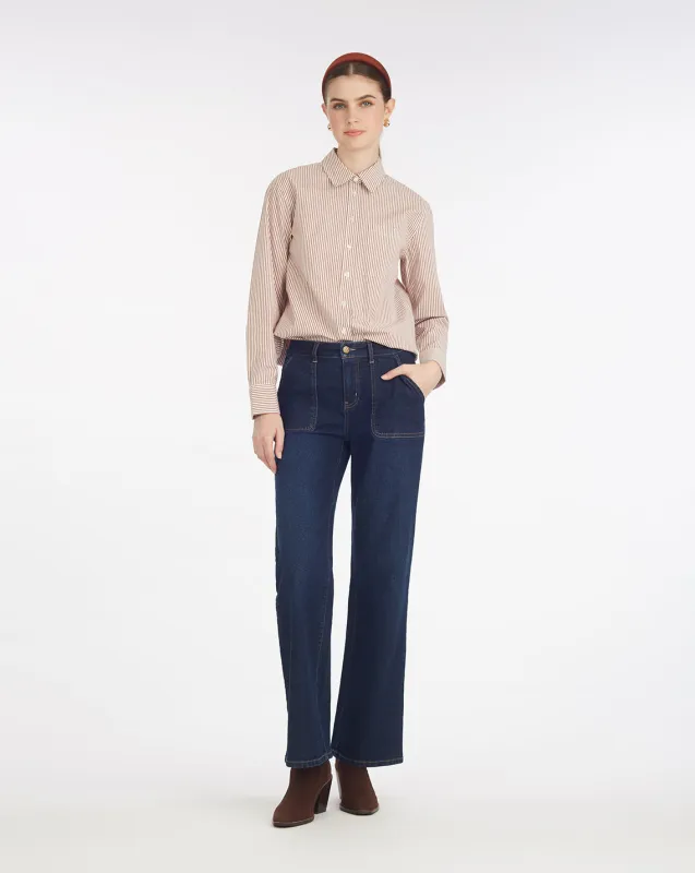 Long-Sleeve Button Down in Rust Stripe sold by Draper James