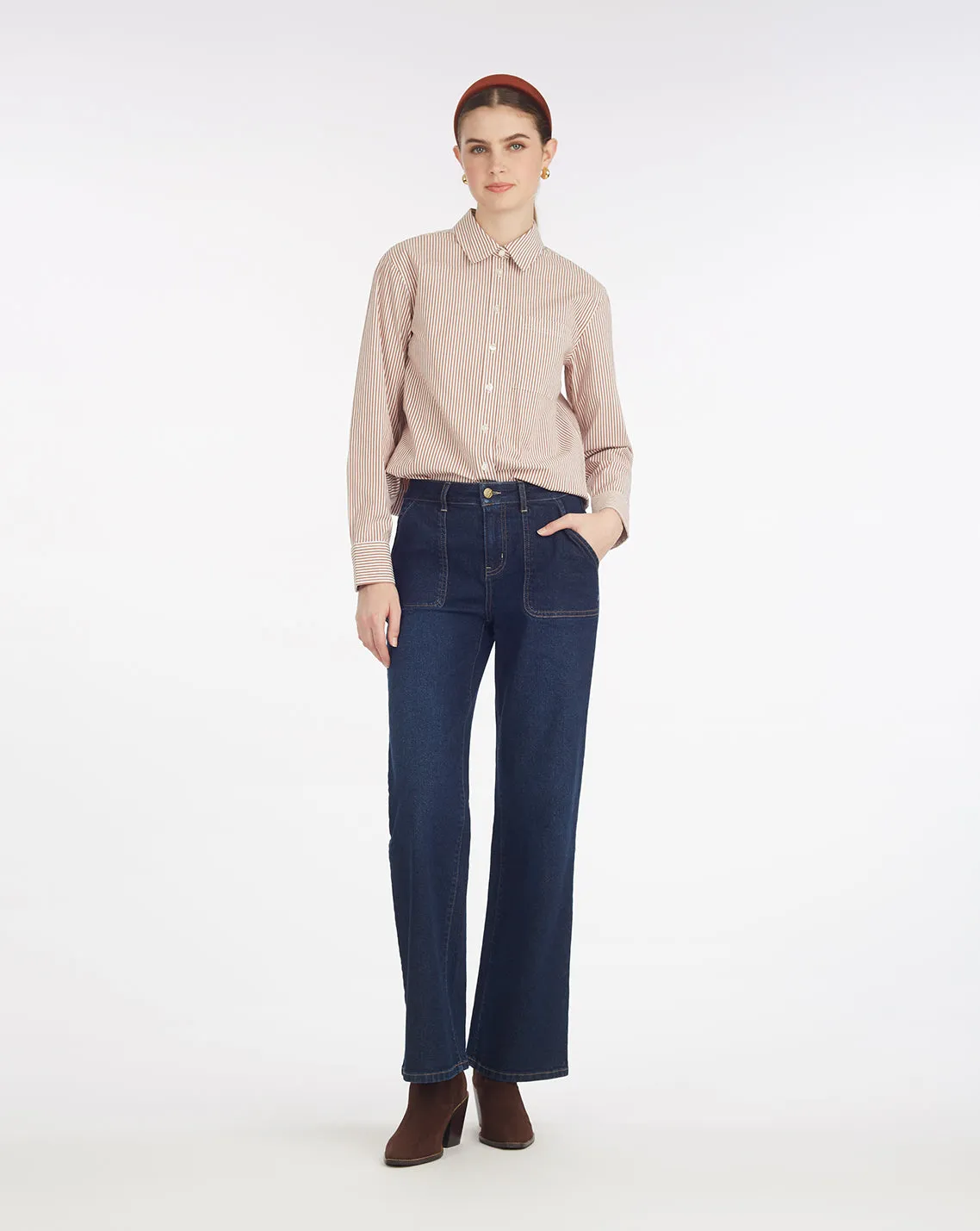 Long-Sleeve Button Down in Rust Stripe sold by Draper James