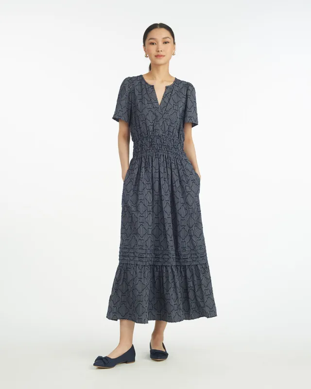 Hollie Midi Dress in Navy Textured Stripe sold by Draper James