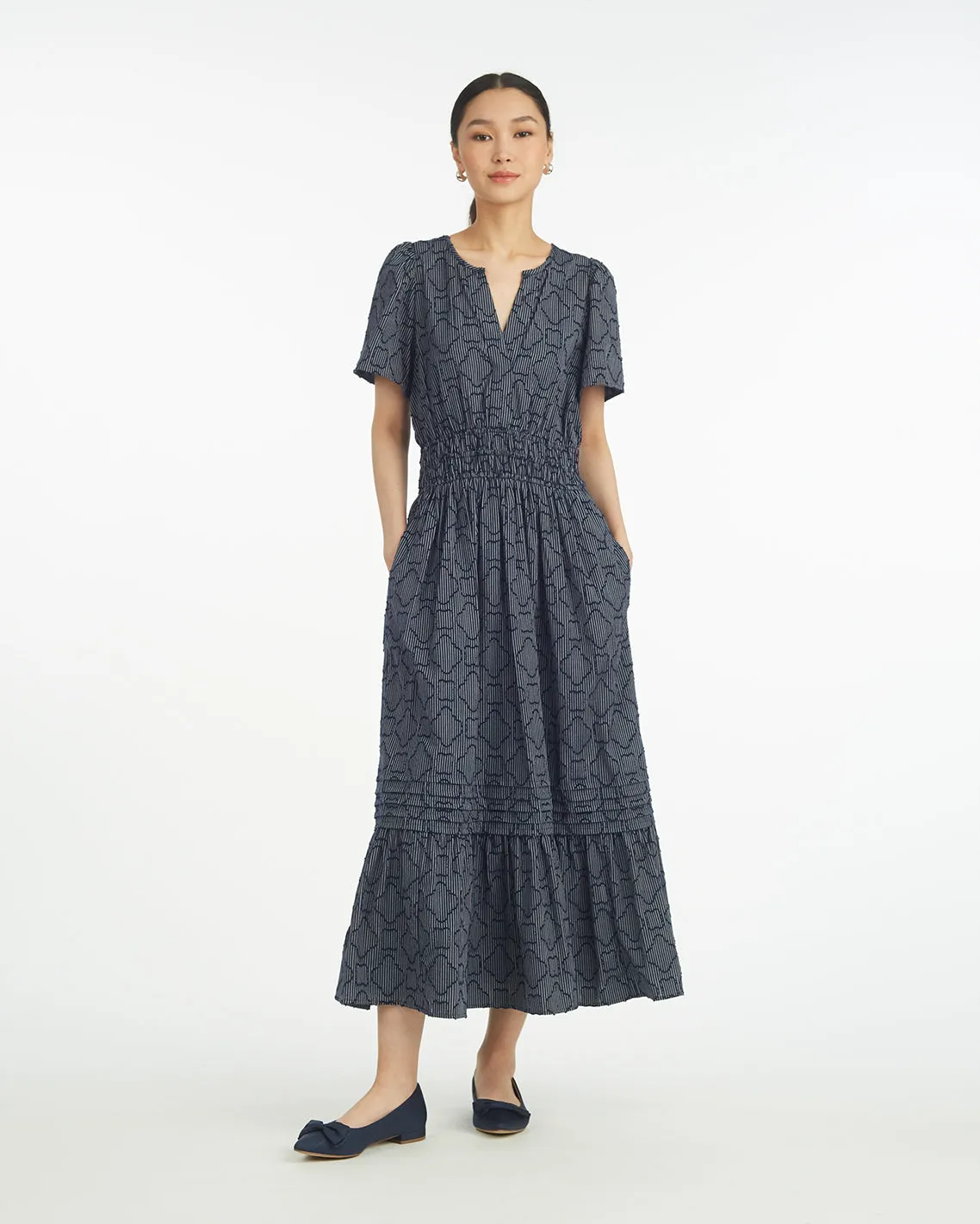 Hollie Midi Dress in Navy Textured Stripe sold by Draper James