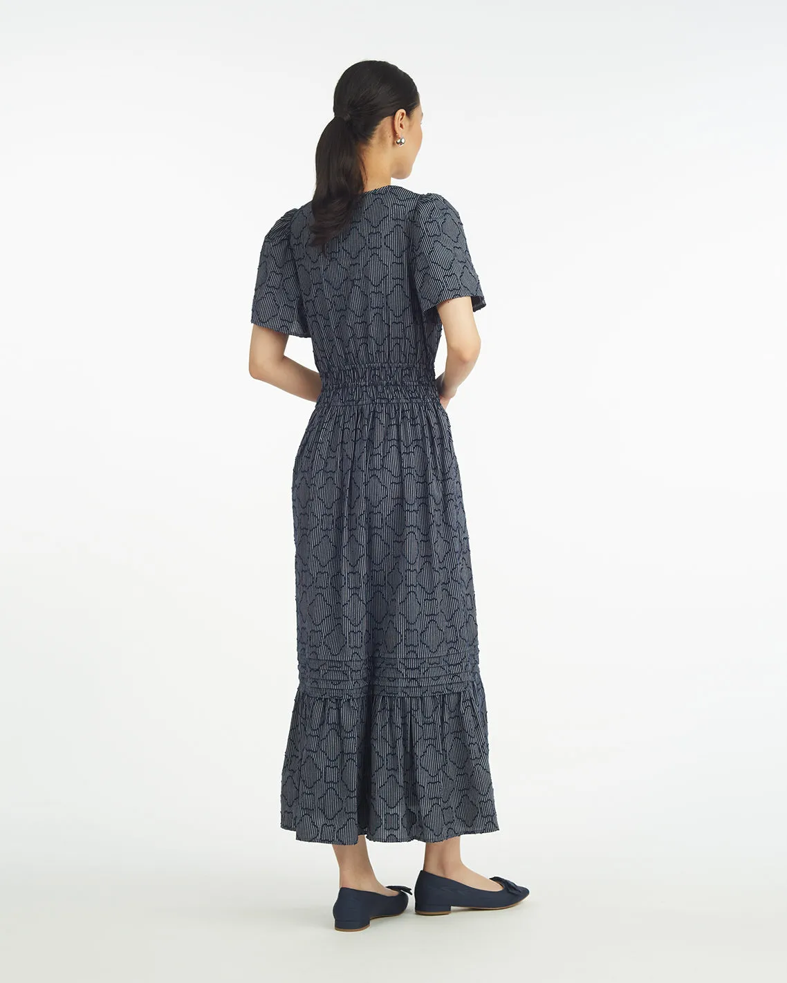 Hollie Midi Dress in Navy Textured Stripe sold by Draper James product image thumbnail 2