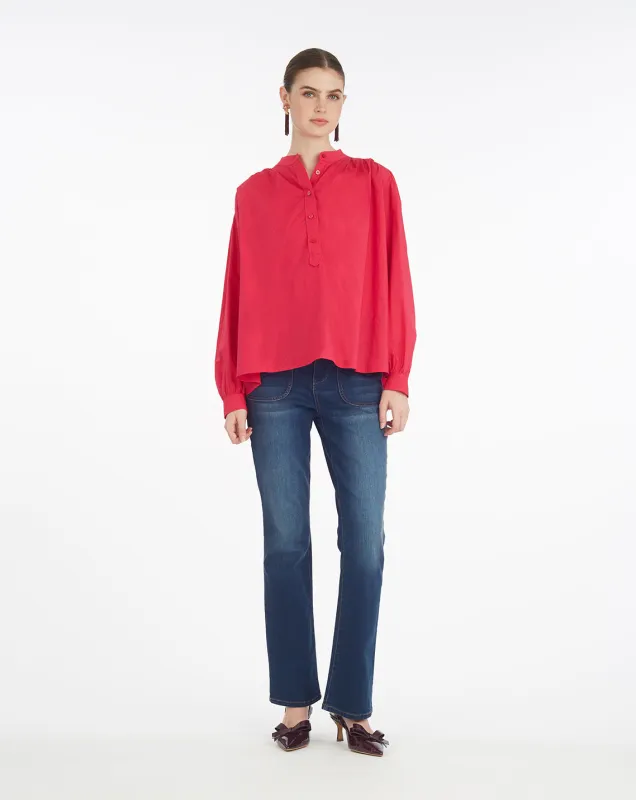 Pleated Button Down in Cotton Dobby in Love Potion sold by Draper James