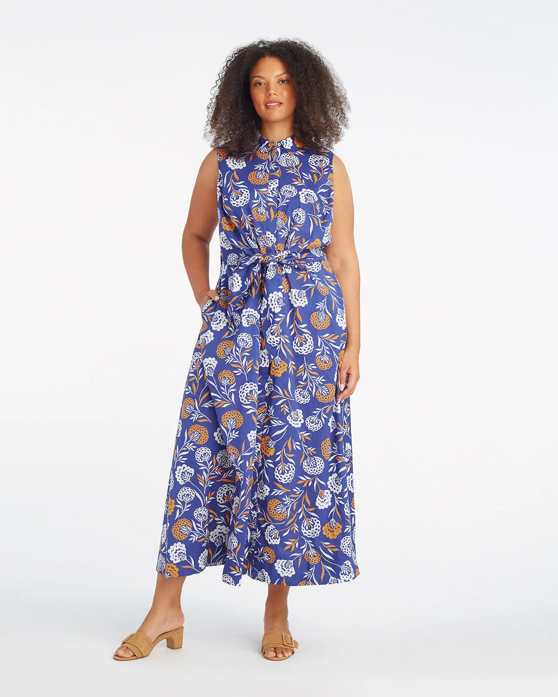 Evangeline Midi Shirtdress in Abstract Dahlia sold by Draper James product image thumbnail 3