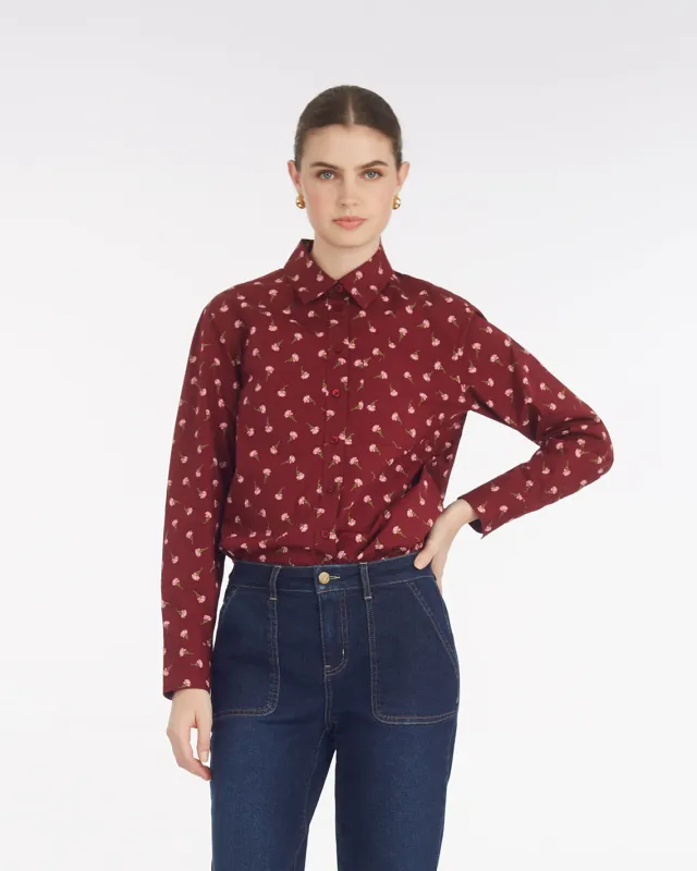 Long-Sleeve Button Down in Burgundy Buds sold by Draper James