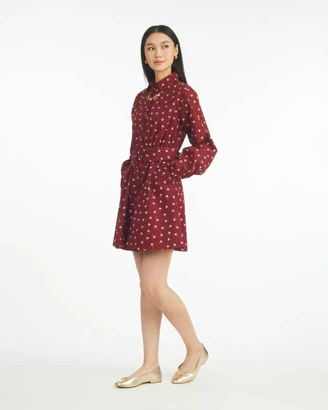 Lily Long-Sleeve Mini Dress in Burgundy Buds sold by Draper James