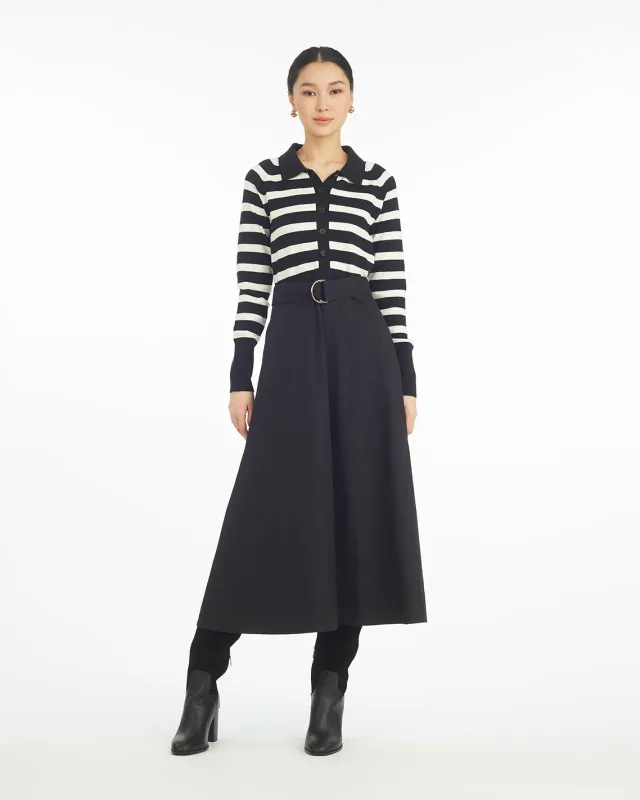 Darcy Mixed Media Dress in Black Stripe sold by Draper James