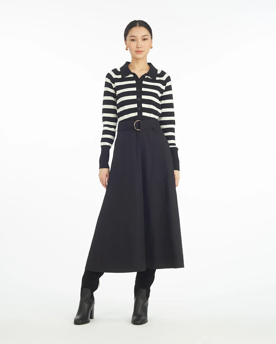 Darcy Mixed Media Dress in Black Stripe sold by Draper James