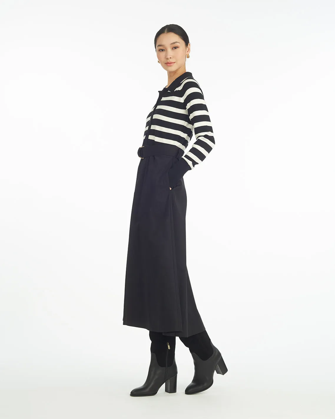 Darcy Mixed Media Dress in Black Stripe sold by Draper James product image thumbnail 2
