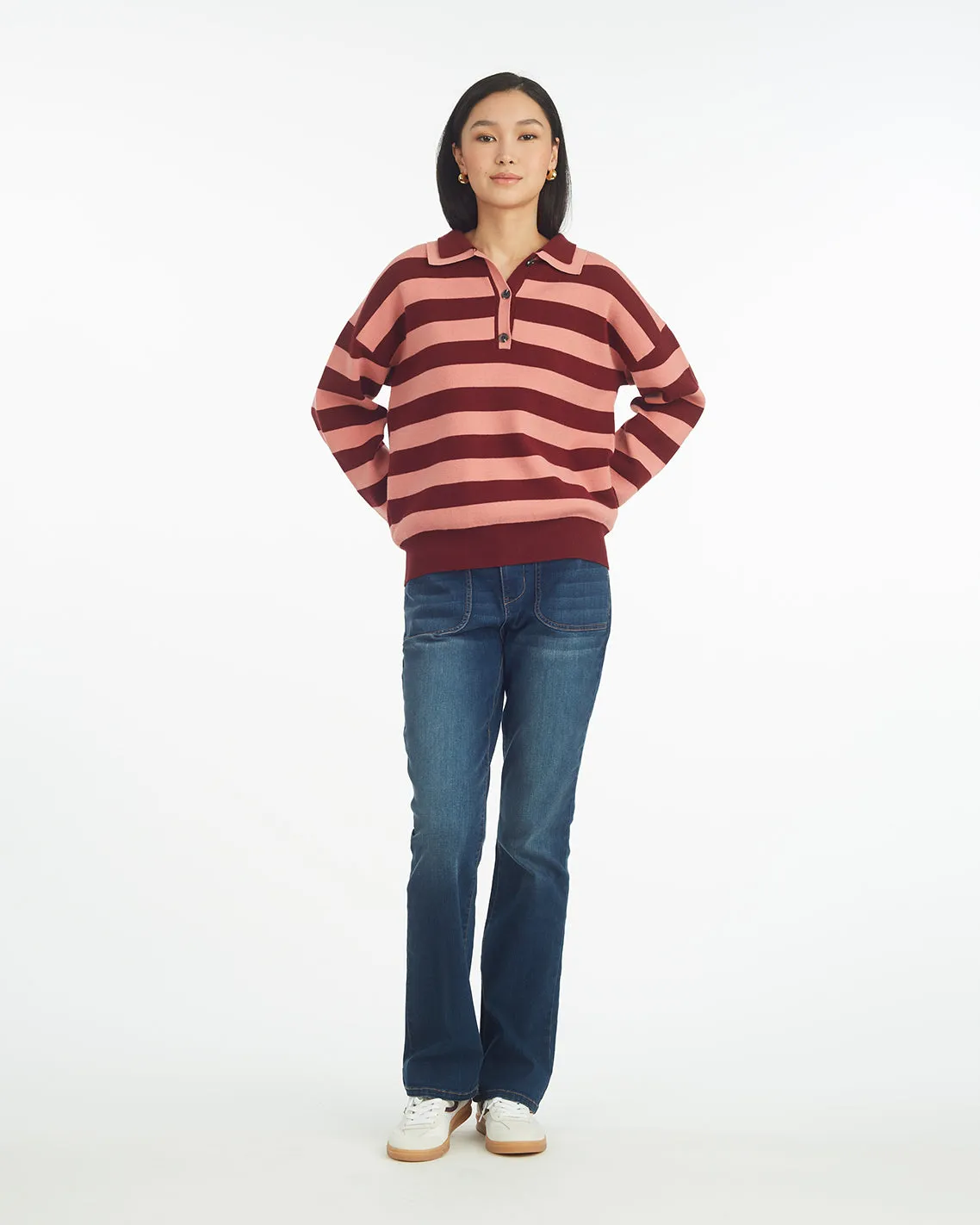 Double Johnny Collar Rugby Stripe Pullover sold by Draper James