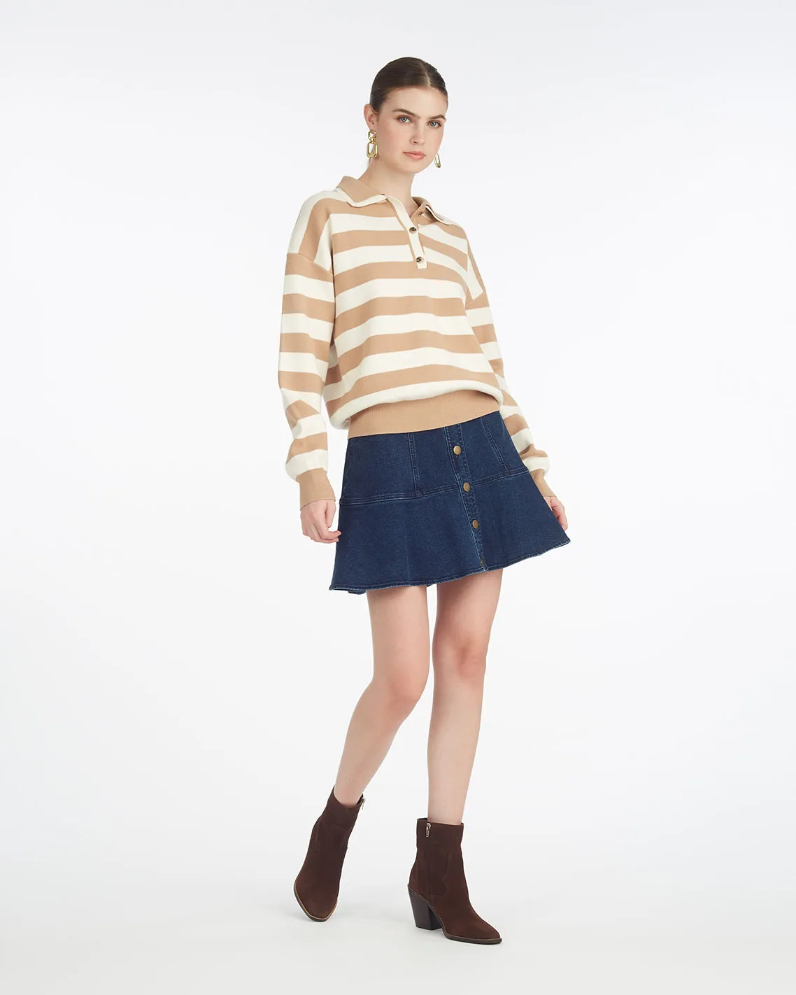 Double Johnny Collar Rugby Stripe Pullover sold by Draper James