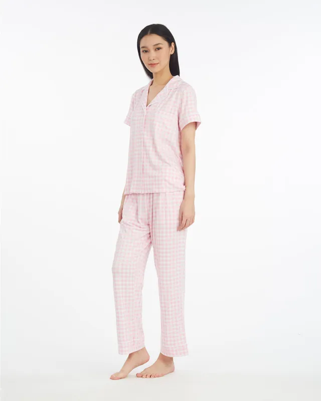 Linda Pajama Set in Pink Gingham sold by Draper James