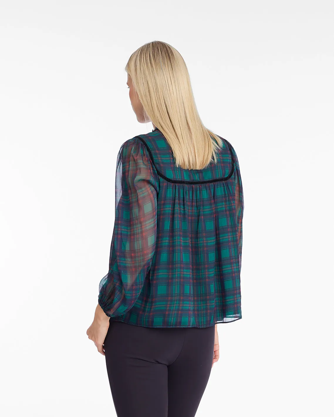 Bow Long-Sleeve Top in Evergreen Tartan sold by Draper James product image thumbnail 2