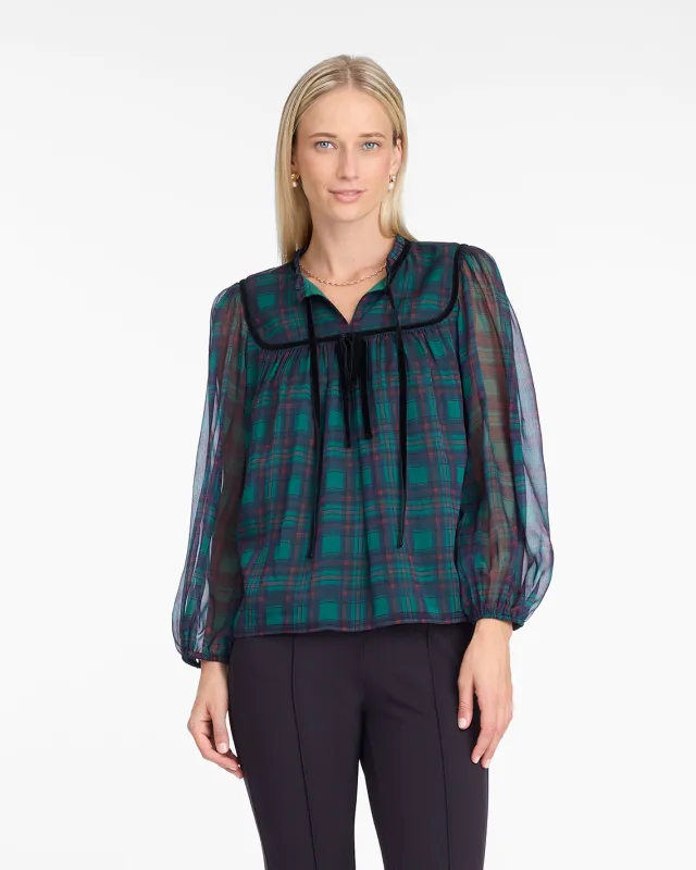 Bow Long-Sleeve Top in Evergreen Tartan sold by Draper James