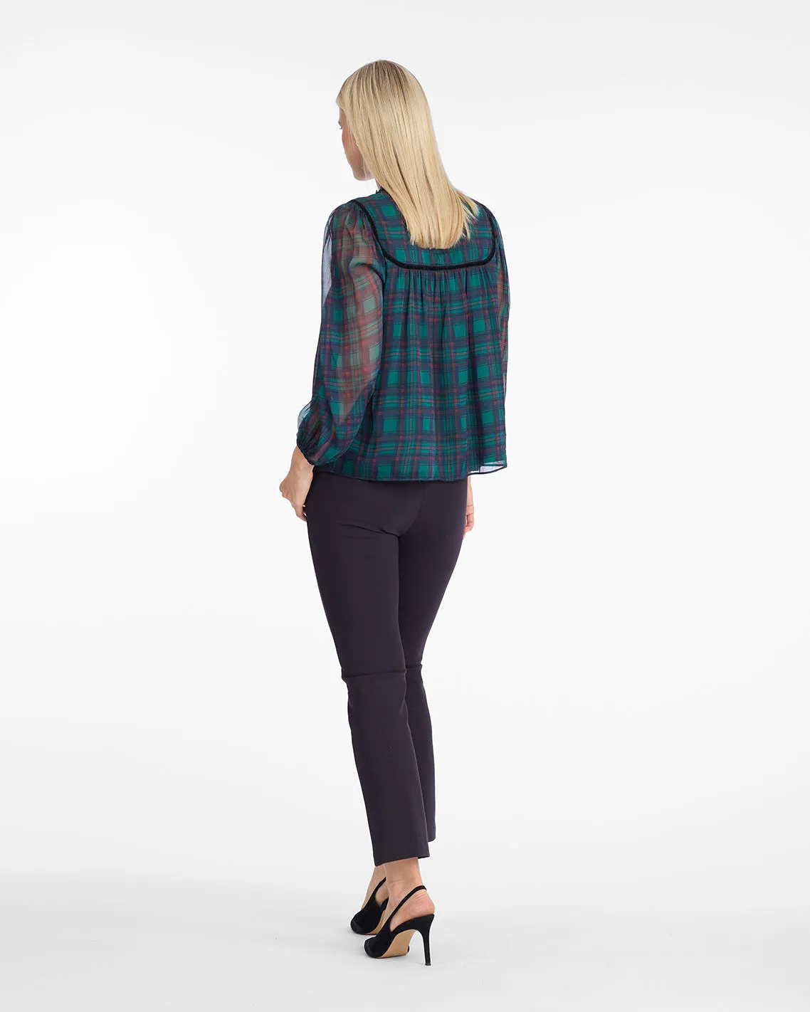 Bow Long-Sleeve Top in Evergreen Tartan sold by Draper James product image thumbnail 4