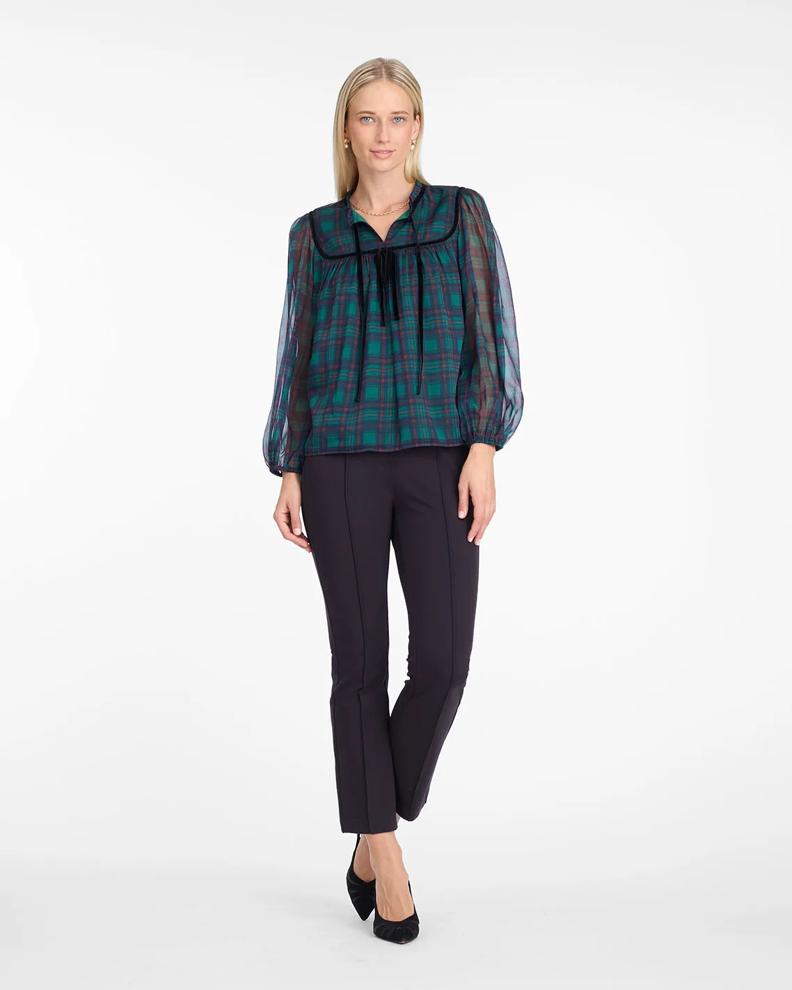 Bow Long-Sleeve Top in Evergreen Tartan sold by Draper James product image thumbnail 3