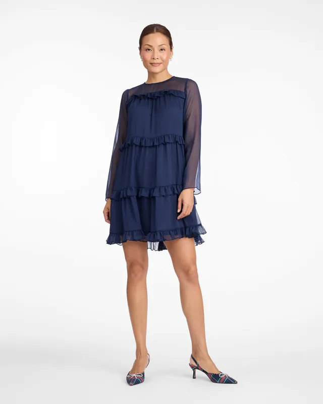 Frannie Ruffle Mini Dress in Baritone Blue sold by Draper James