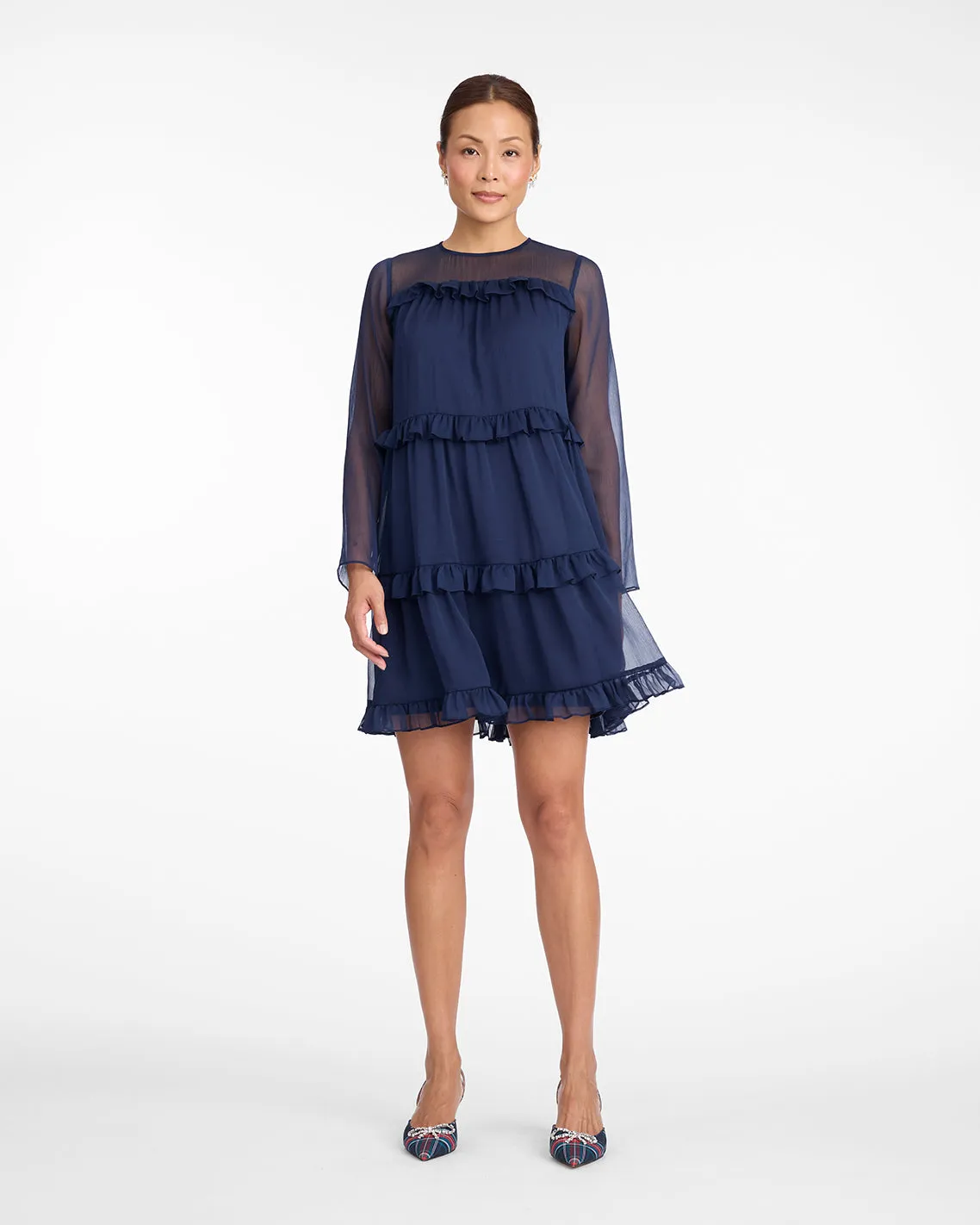 Frannie Ruffle Mini Dress in Baritone Blue sold by Draper James product image thumbnail 2