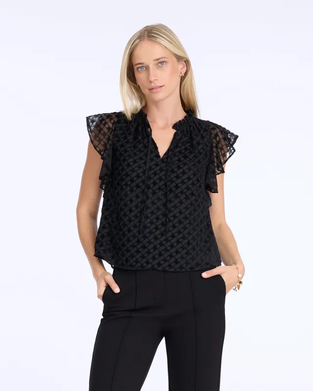 Ruffle Sleeve Top in Velvet Burnout sold by Draper James