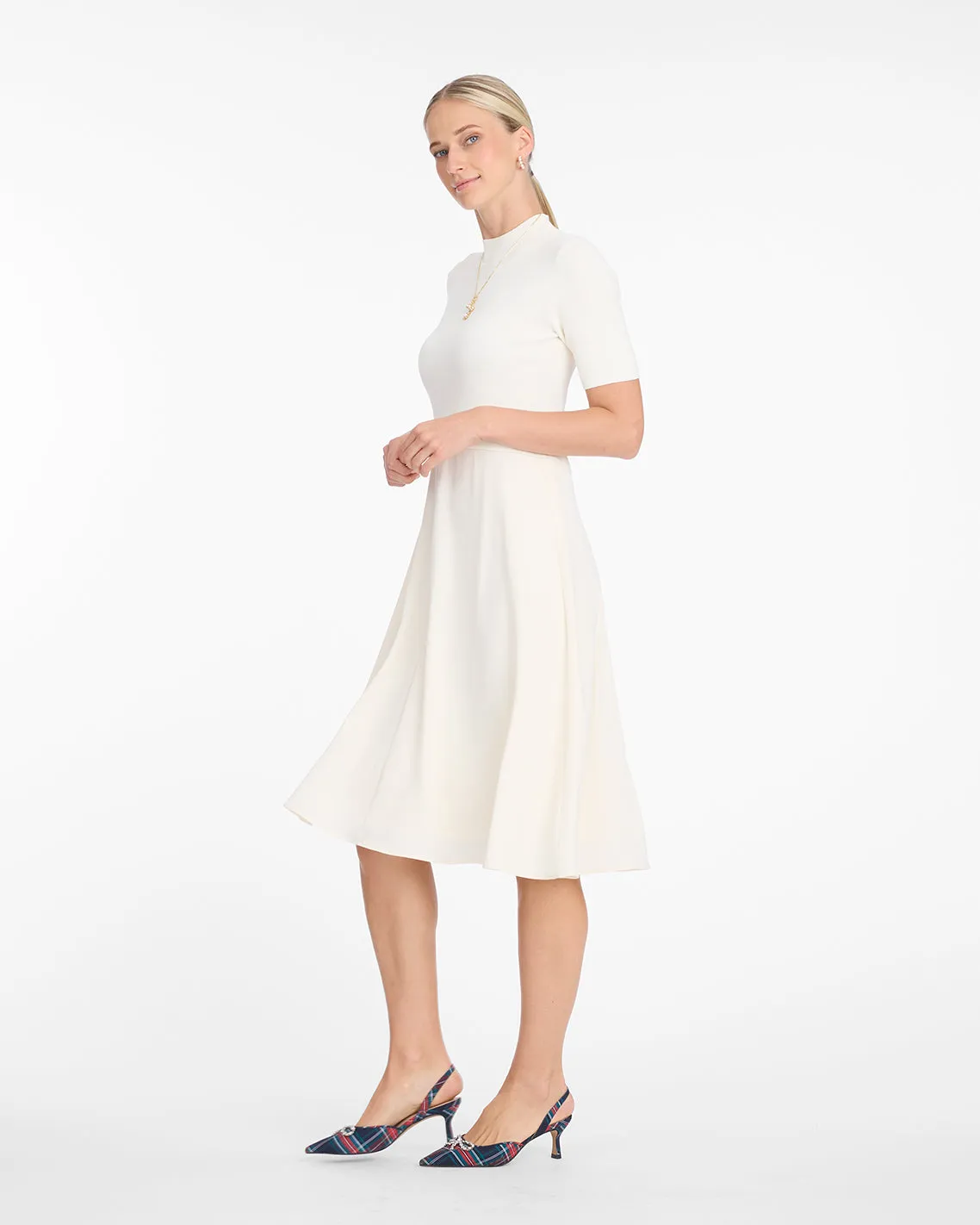 Ava Mixed Media Midi Dress in Frosted sold by Draper James