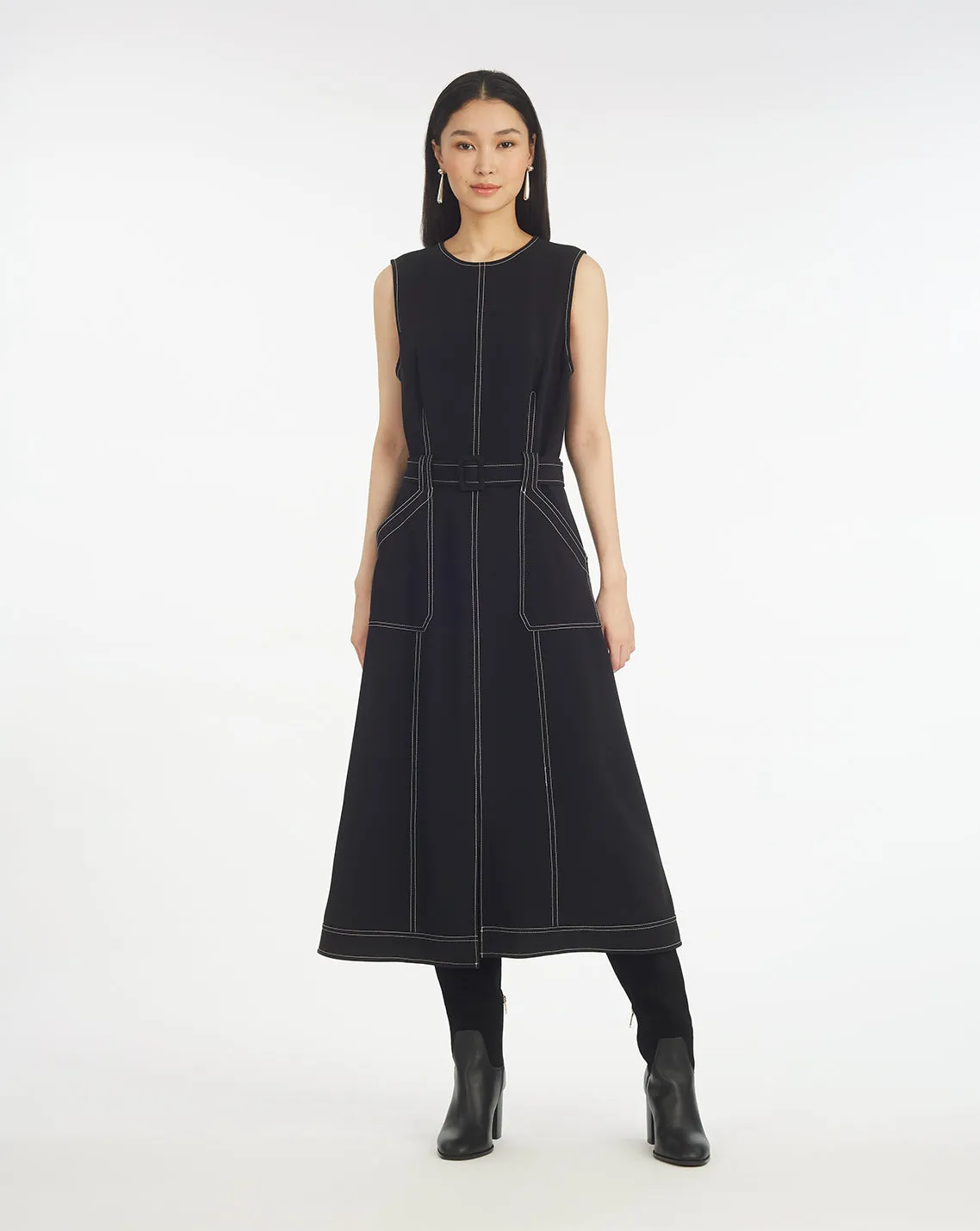 Juno Sleeveless Utility Dress in Belle Meade Black sold by Draper James