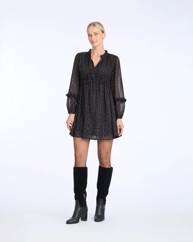 Leah Long-Sleeve Mini Dress in Foil Dot sold by Draper James