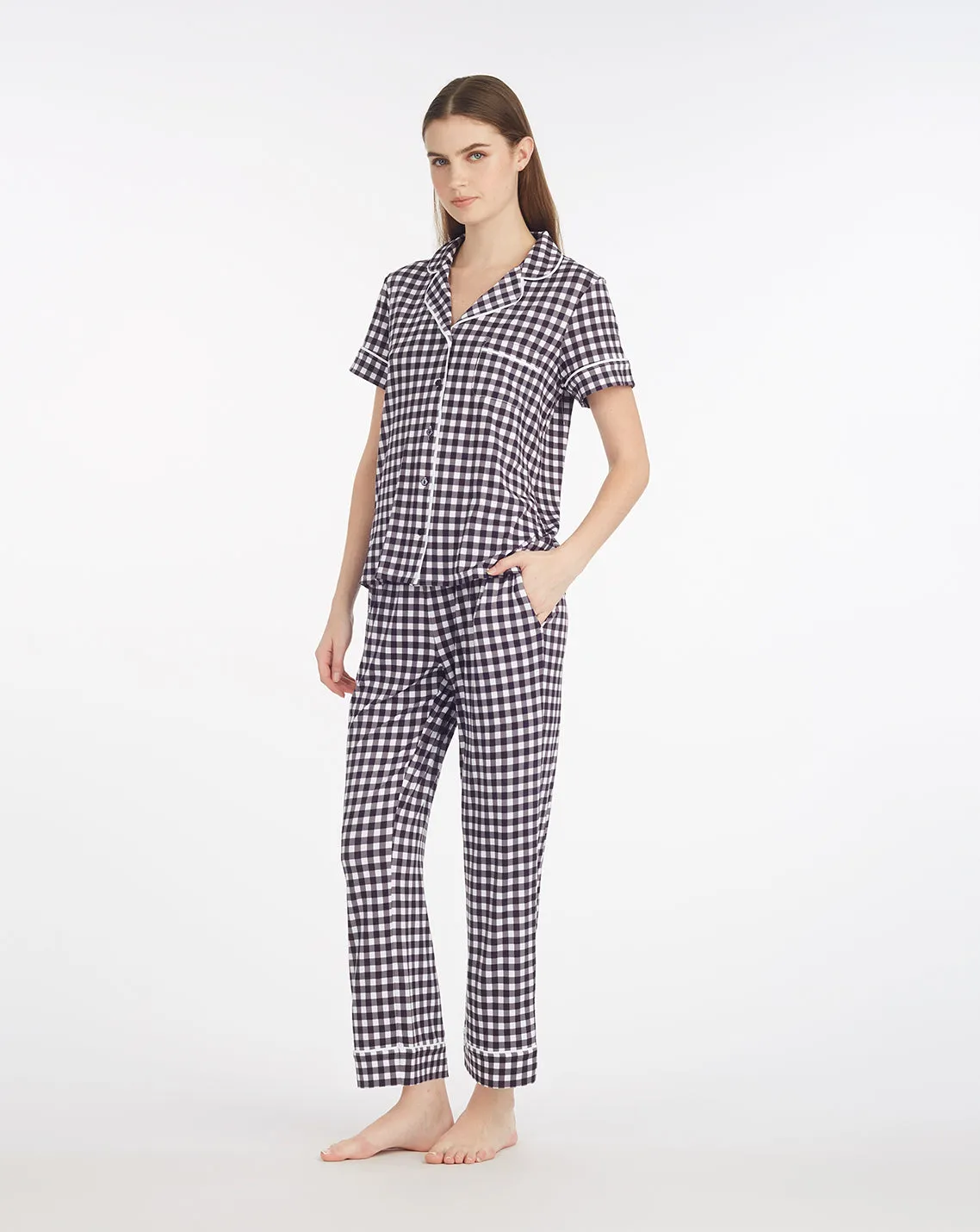 Linda Pajama Set in Navy Gingham sold by Draper James