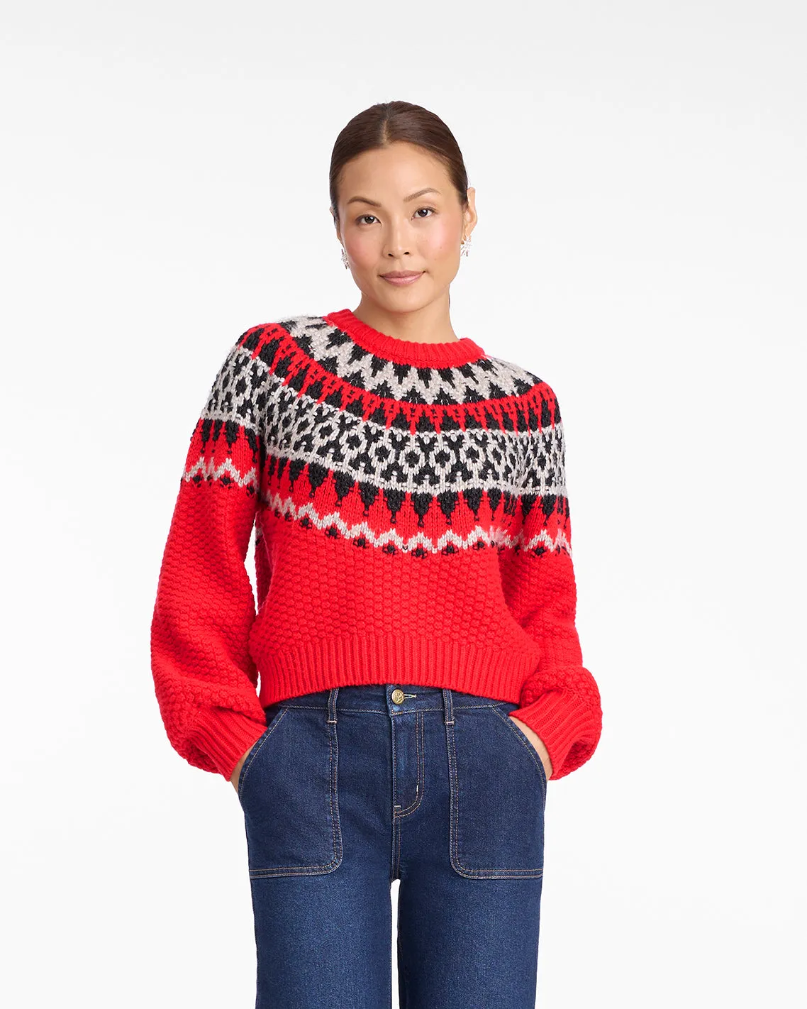 Fairisle Sweater in Lipstick Red Multi sold by Draper James