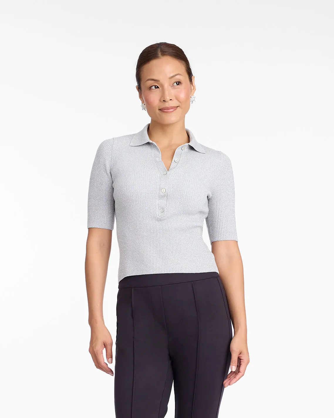 Sweater Polo in Silver sold by Draper James