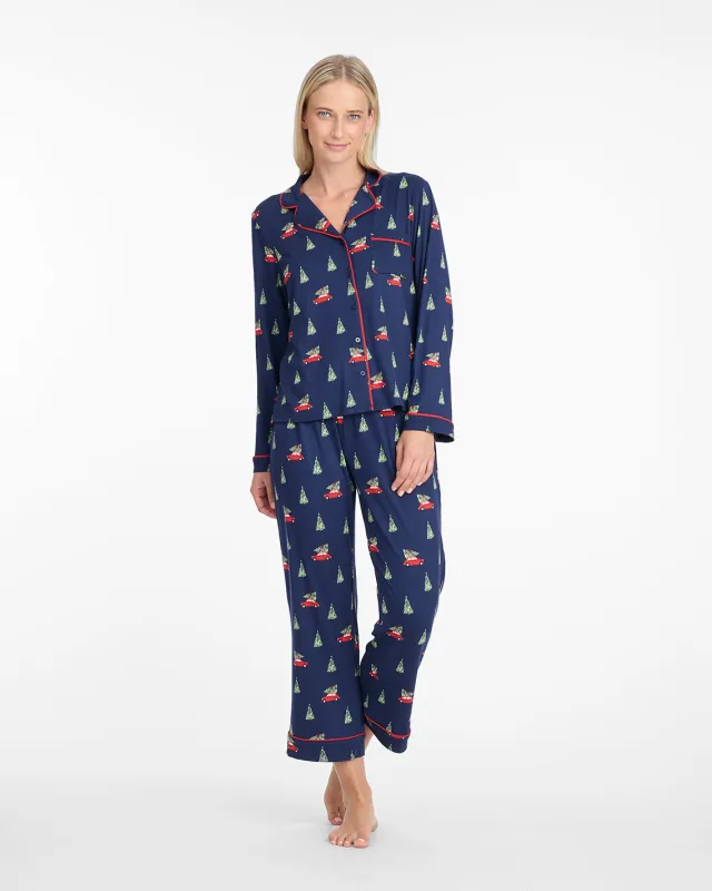 Linda Long-Sleeve Pajama Set in Holiday Trees sold by Draper James